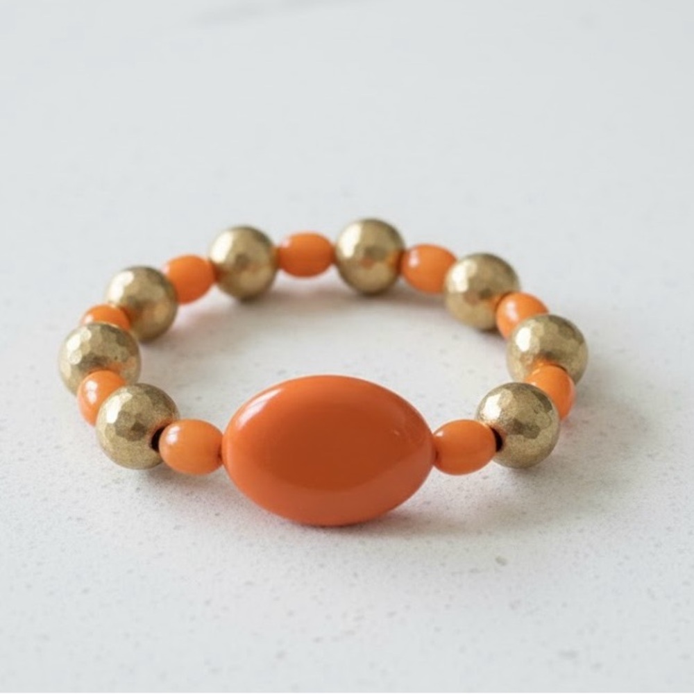 Chic Orange and Gold Beaded Bracelet